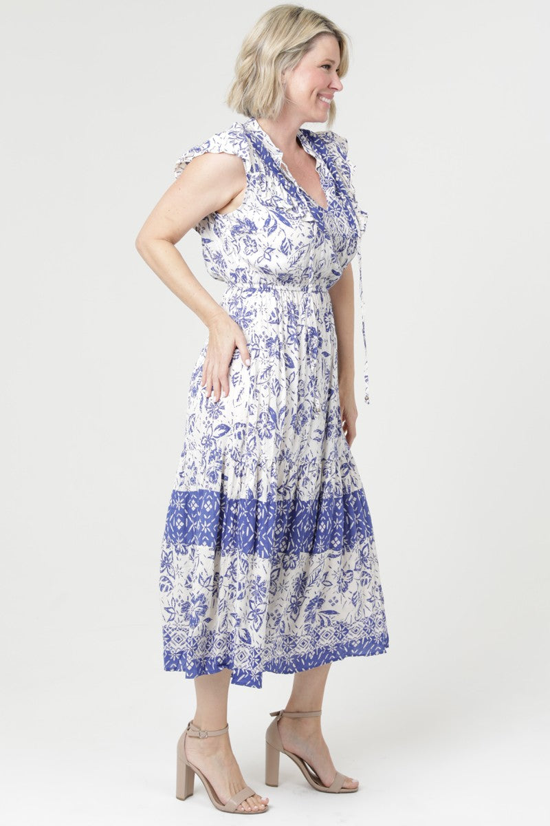 Cap Sleeve Split Neck Maxi Dress