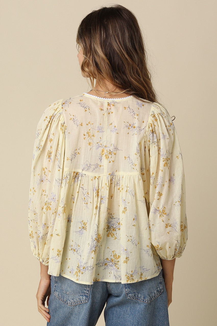 Floral Print Long Sleeve V-Neck Blouse