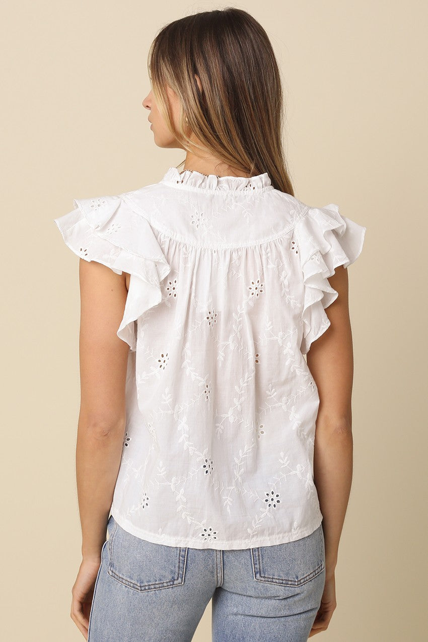 Eyelet Sleeveless V-Neck Blouse