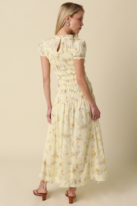 Puff Sleeve Printed Maxi Dress