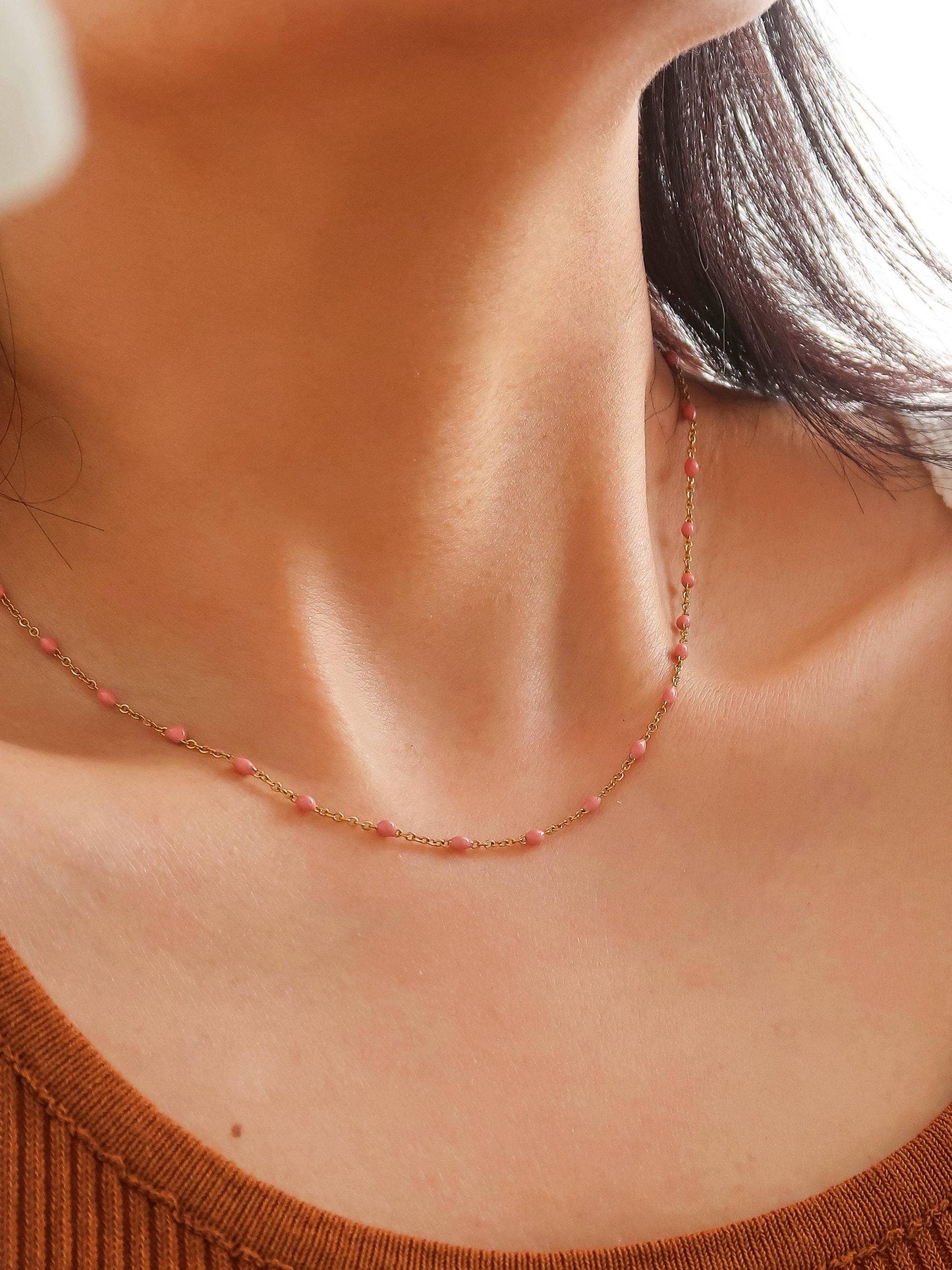 Gold Non-Tarnish Beaded Petite Chain Necklace