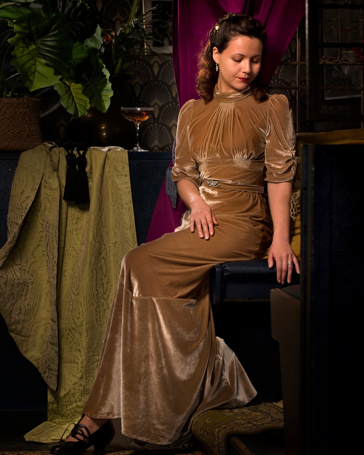 1930s Loretta Bias Gown - Champagne Silk Blend Velvet