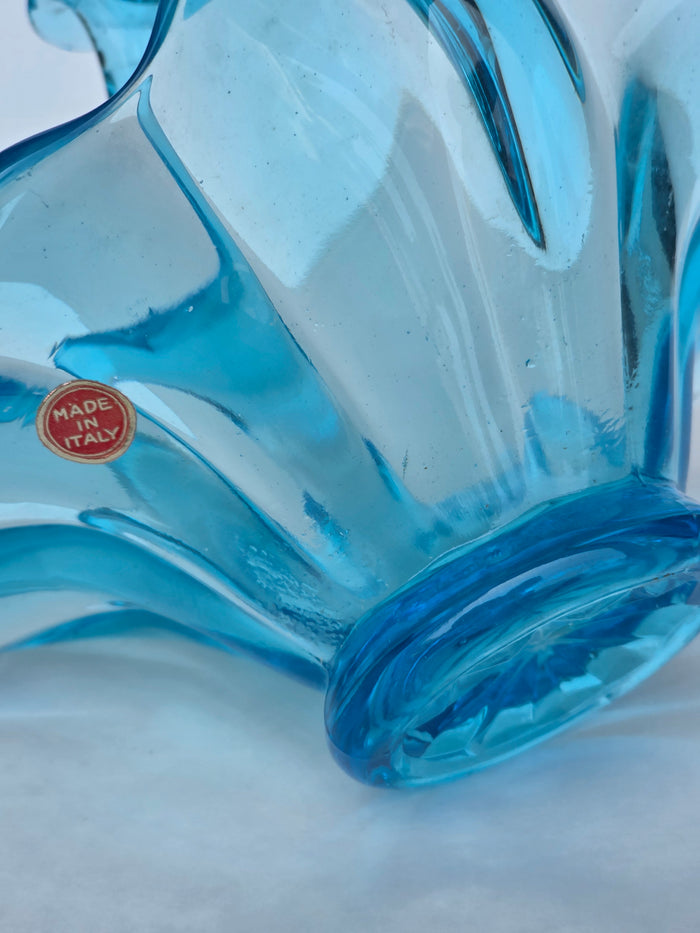 Blue art glass basket Italy