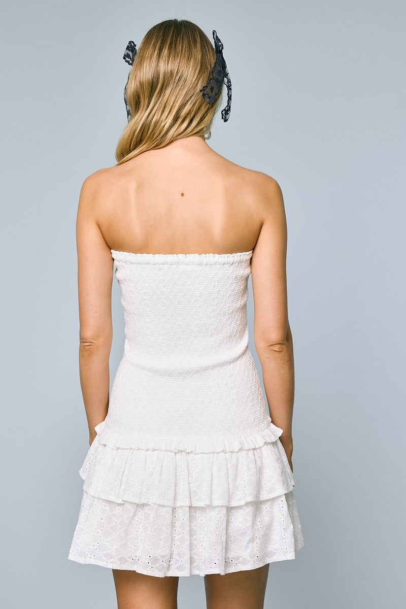 Eyelet Smocked Mini Dress