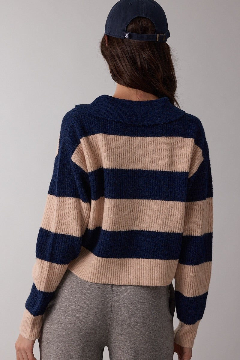 Cozy Wide Stripe Collar Sweater Top