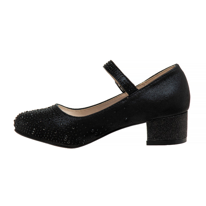 Black | Girls' Buckled Block Heel Dress Shoes