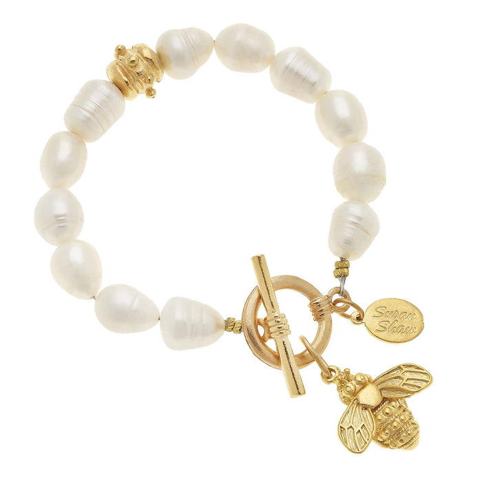 Gold Bee Freshwater Pearl Bracelet by Susan Shaw