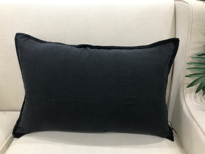 Manon Linen Cushion Black (lumbar) Feather insert
