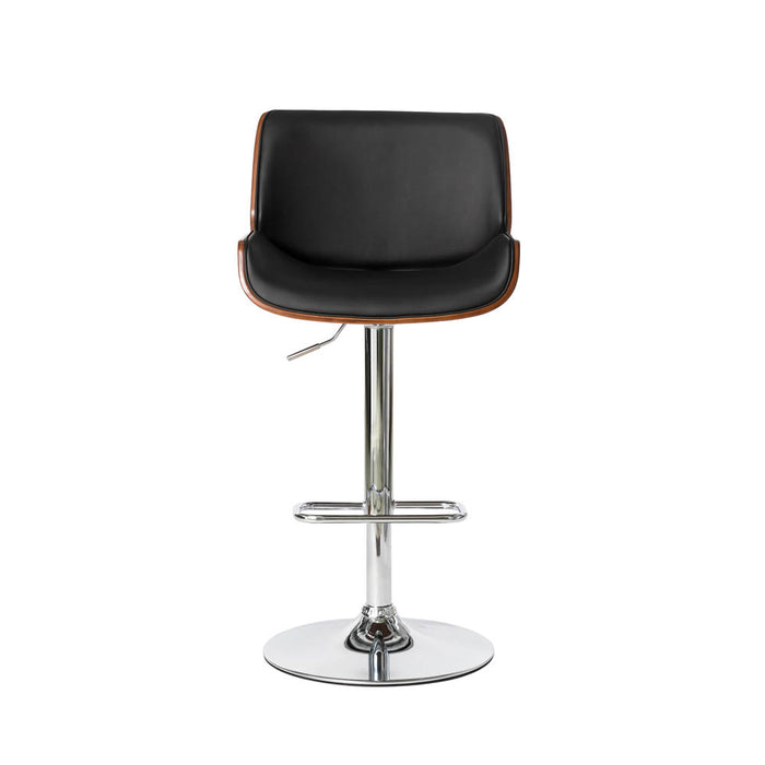 Mid-century Modern Black PU and Walnut Bentwood Adjustable Height Swivel Bar Stool