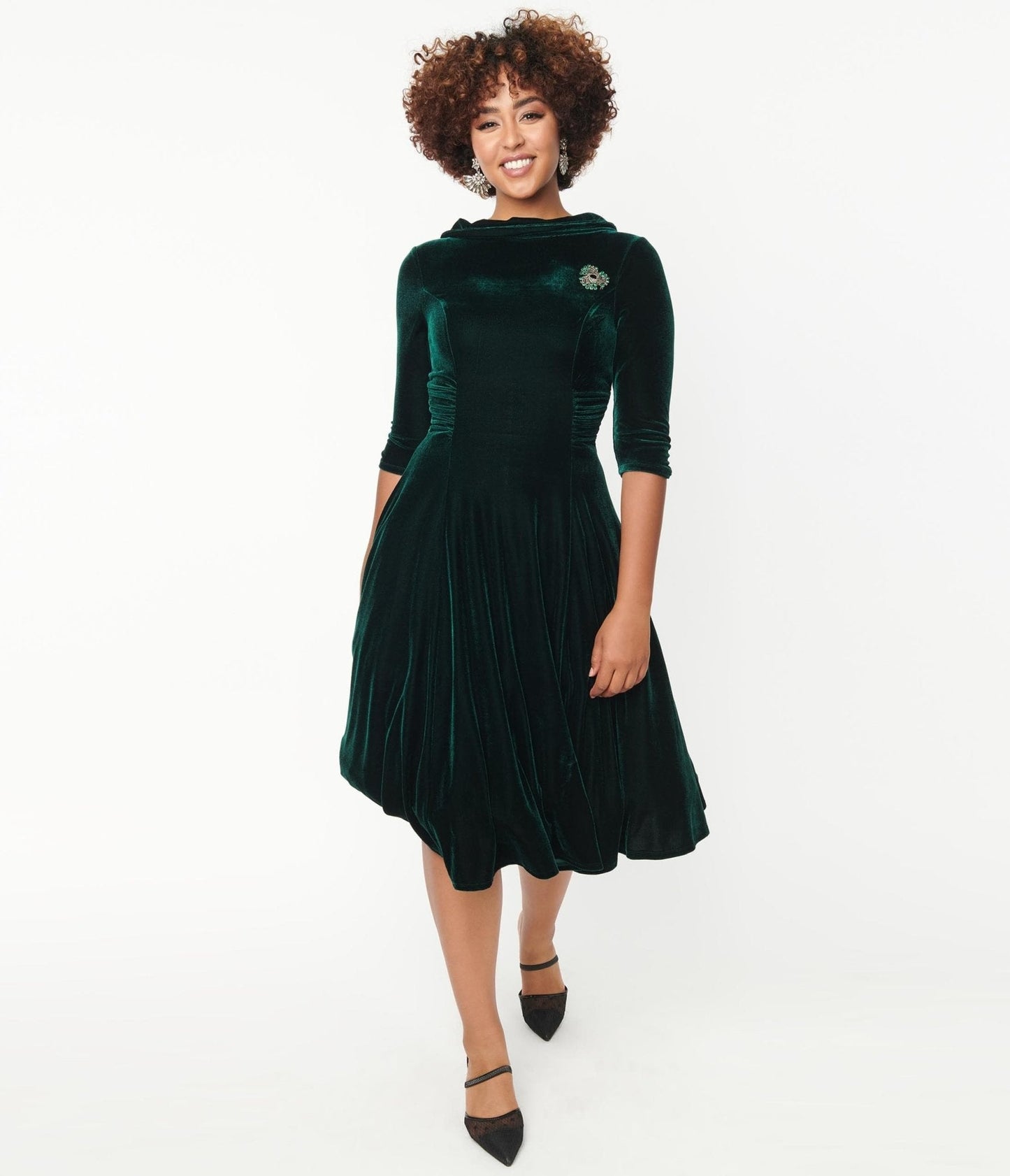 Unique Vintage Emerald Velvet Nicola Swing Dress