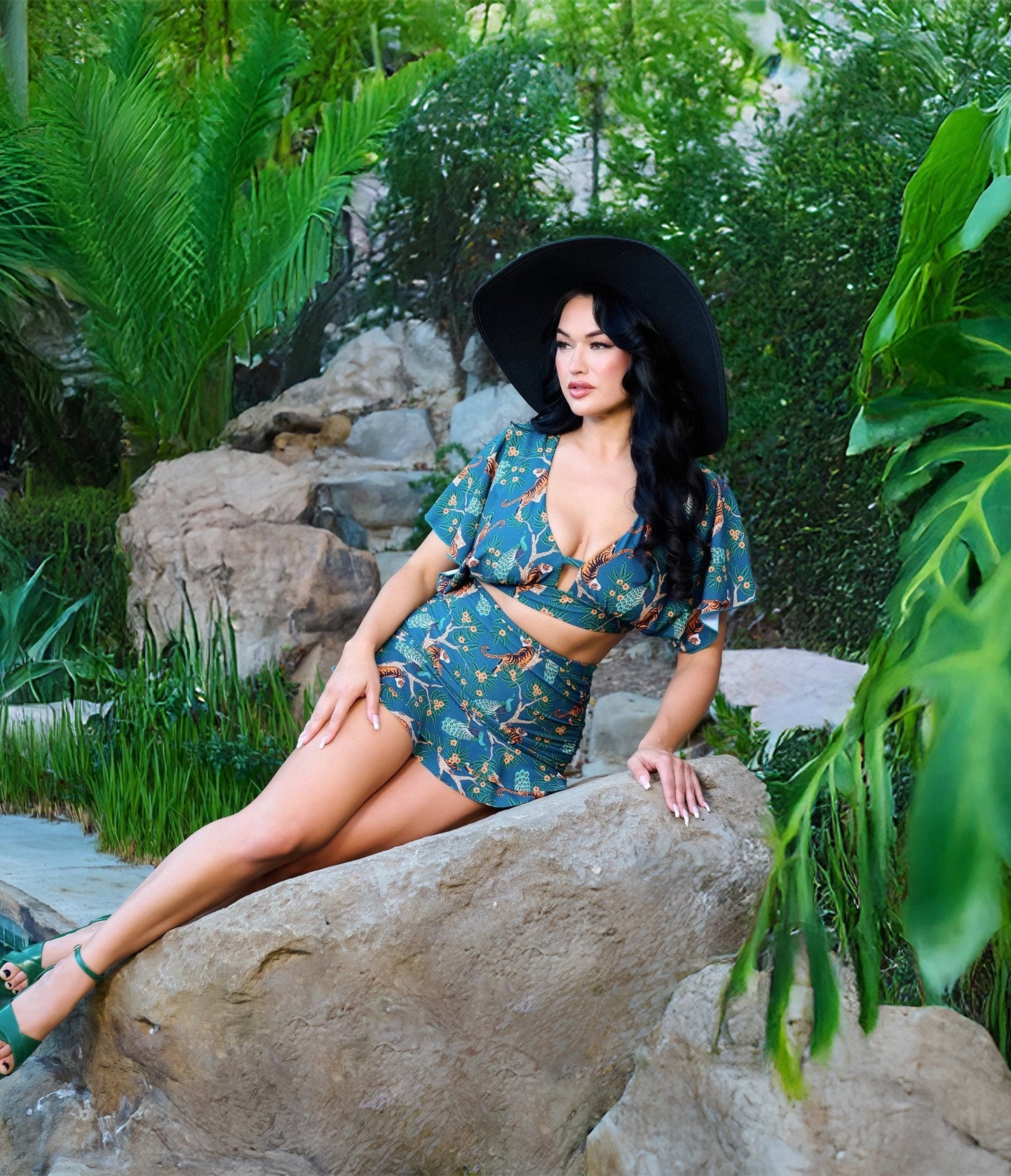 Unique Vintage Green Tiger Print Alice Swim Skirt