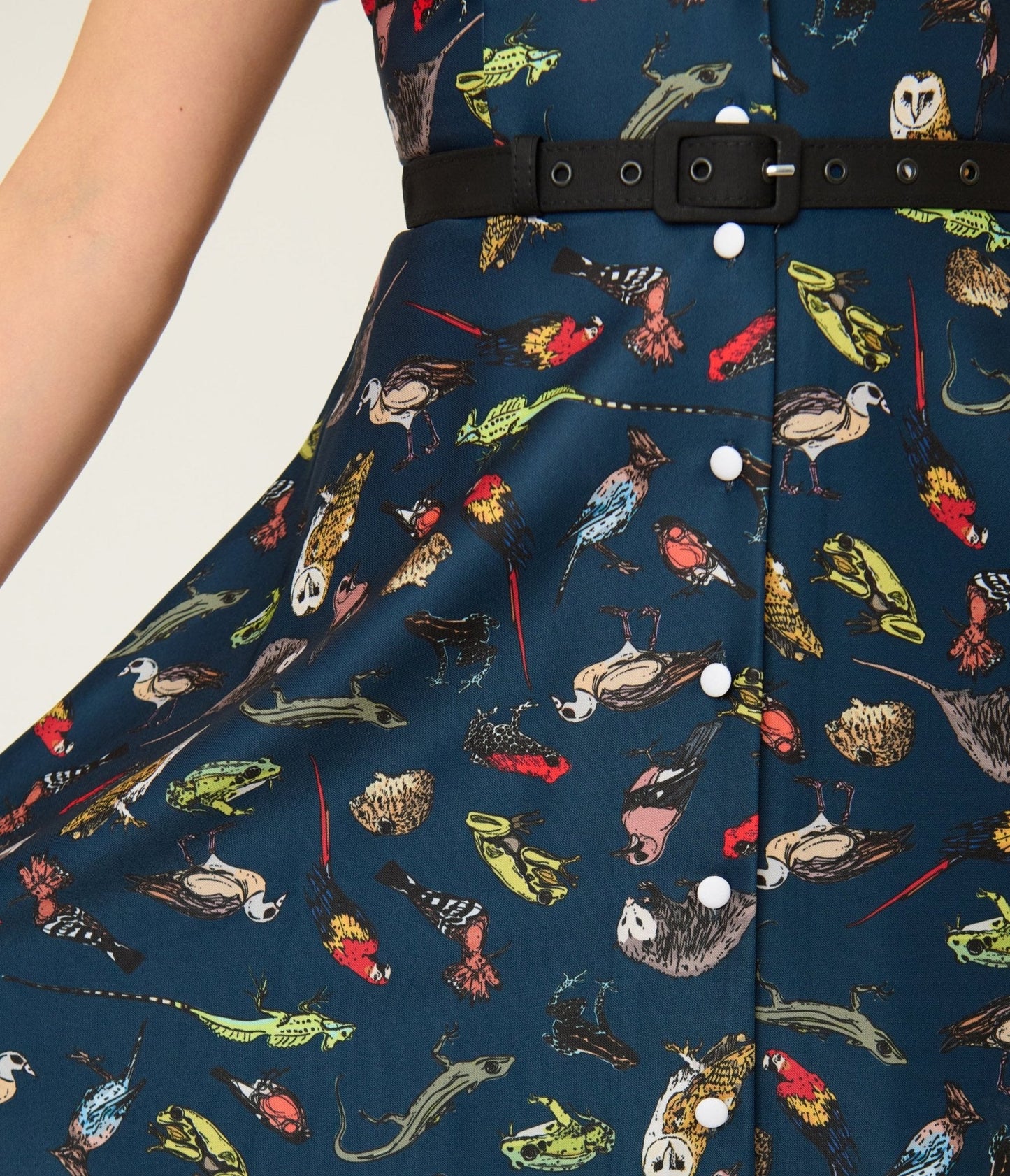 Unique Vintage Navy Creatures Print Alexis Swing Dress