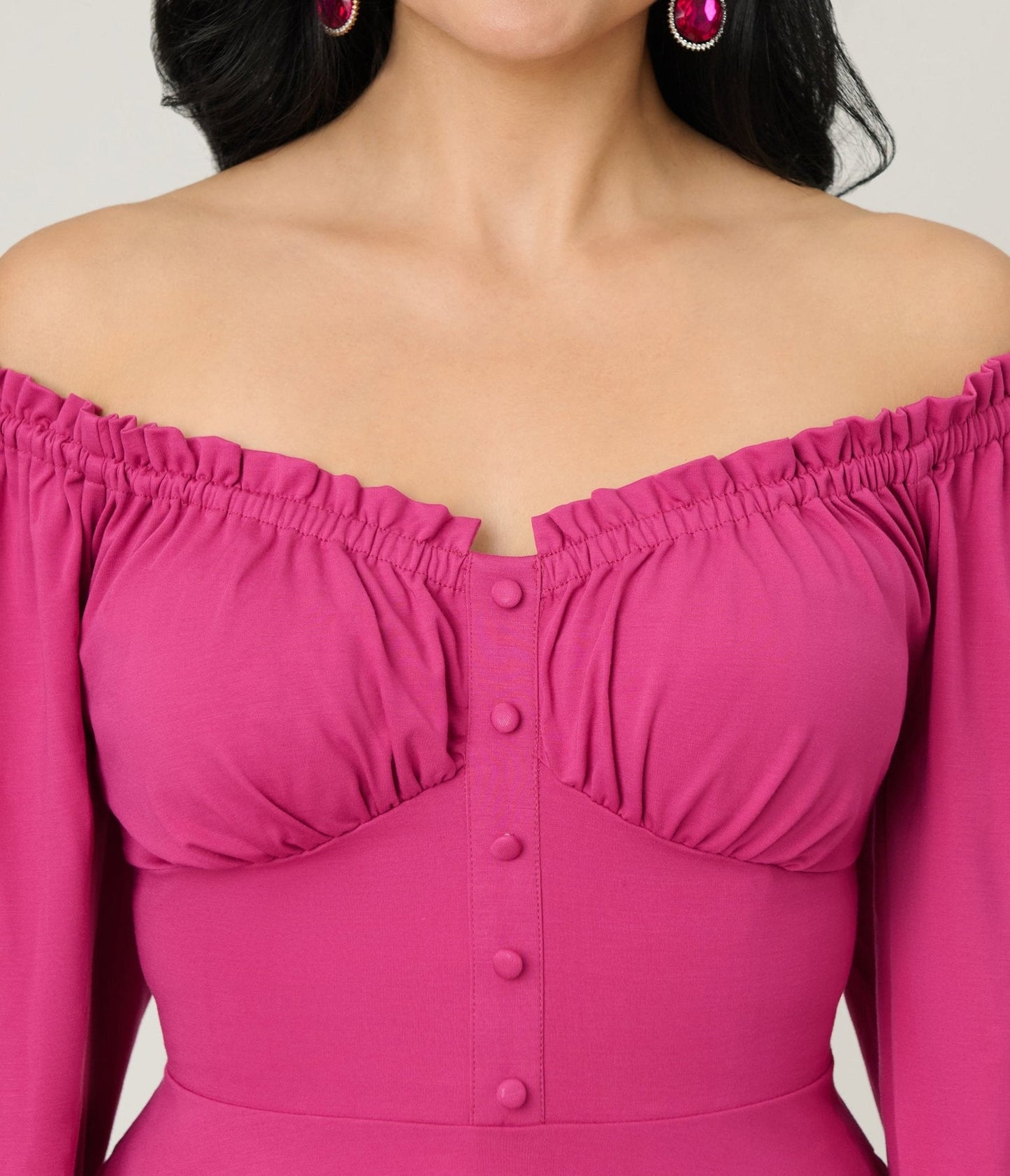 Unique Vintage Pink Gathered Knit Swing Dress