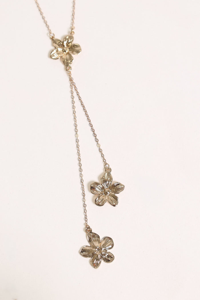 ACCESSORIES Valencia Flower Drop Necklace - Gold