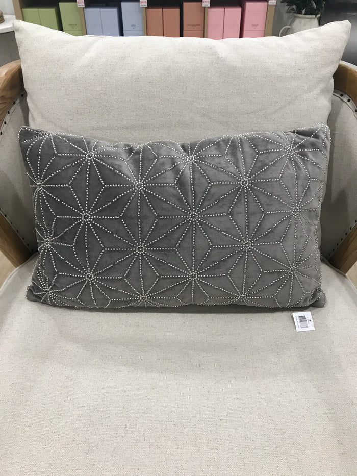 Velvet Diamante Cushion Geo Warm Grey (Lumbar)