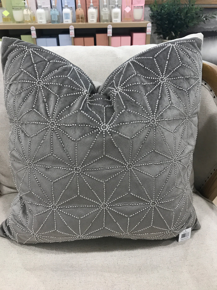Velvet Diamonte cushion Geo Warm Grey