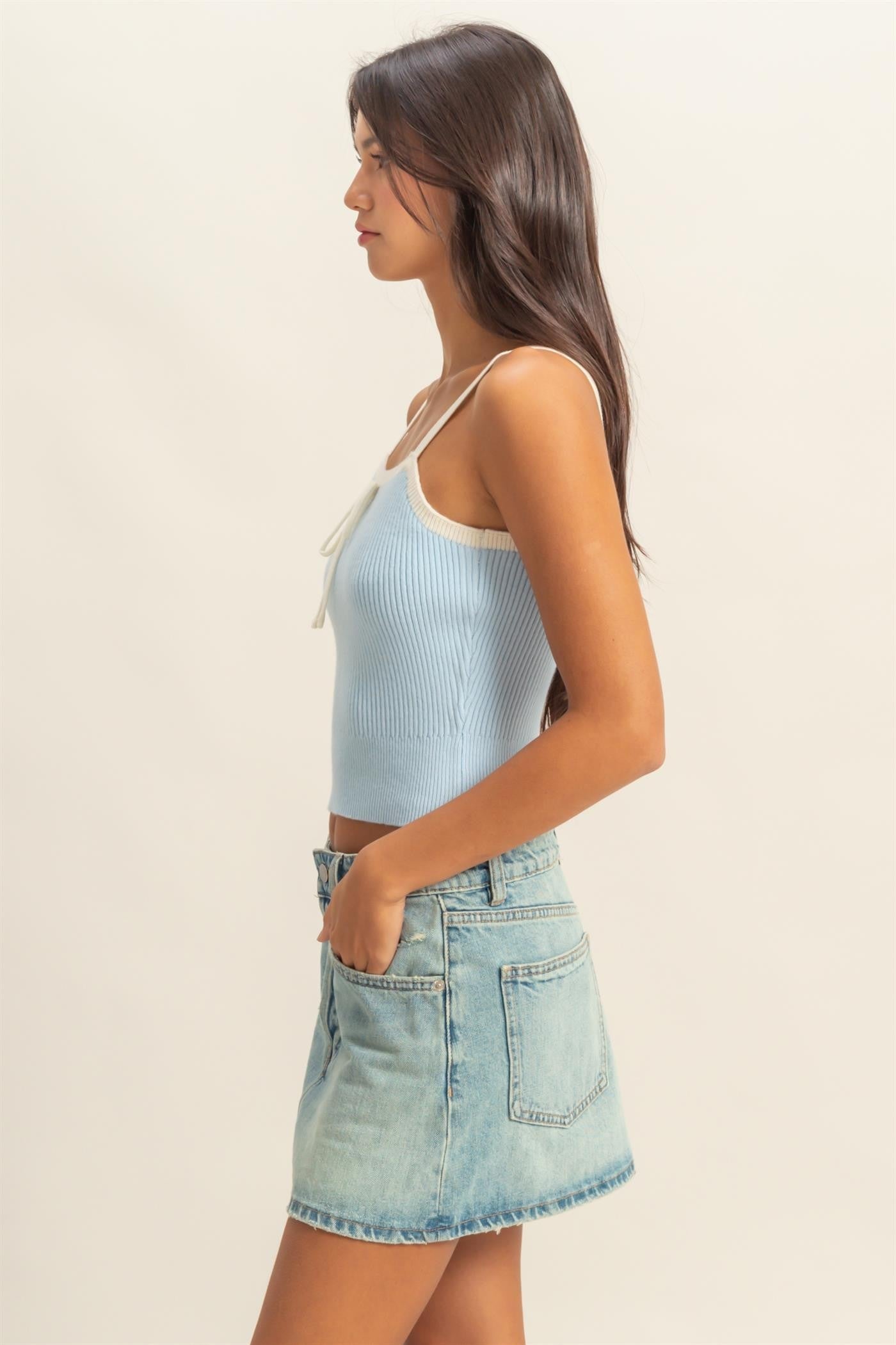 Crop Sweater Tank with Bow