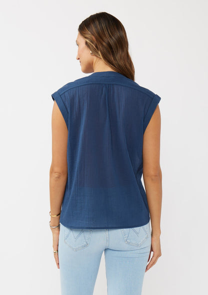 Rolled Cap Sleeve Button Down