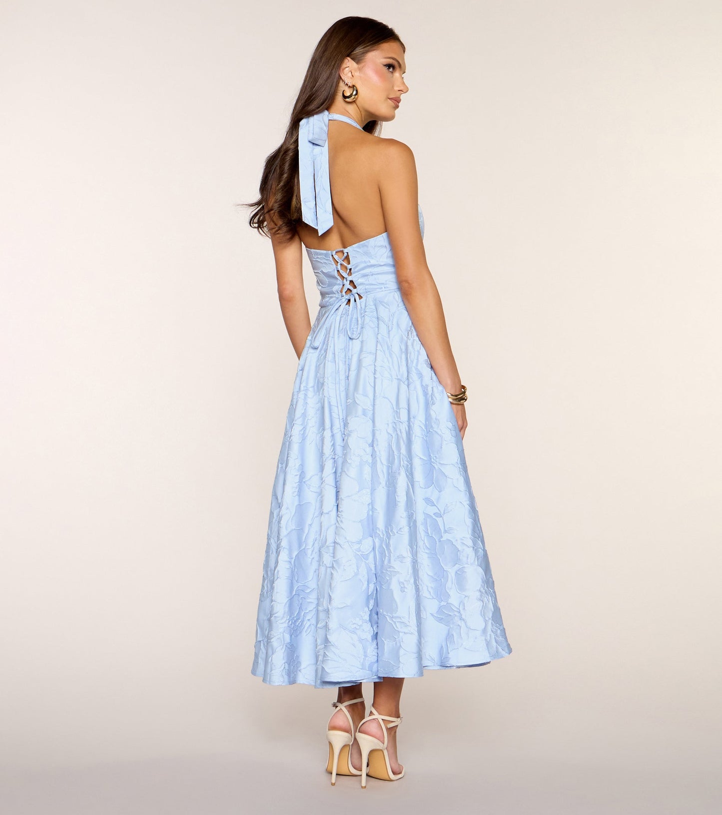 Ellen Lace-Up Halter A-Line Midi Formal Dress