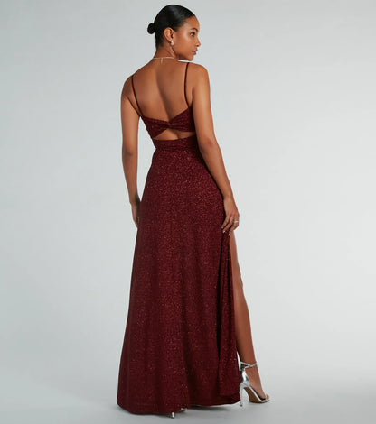 Elizabeth Cutout A-Line Slit Glitter Formal Dress