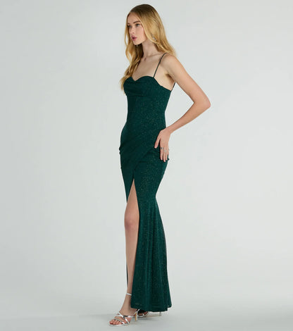 Daleyza Bustier Slit Glitter Column Formal Dress