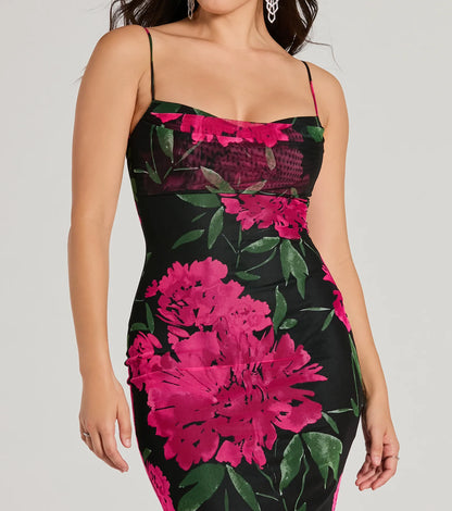 Savannah Cowl Neck Mermaid Floral Formal Dress