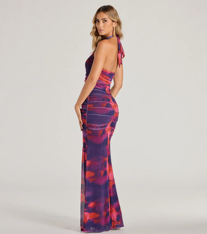 Jenny Halter Mermaid Tie-Dye Mesh Formal Dress