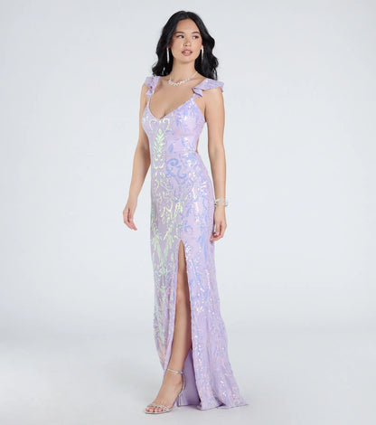 Estella V-Neck Column Long Sequin Formal Dress