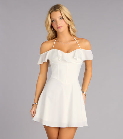 Sweetheart Ruffle Lace Up Skater Dress