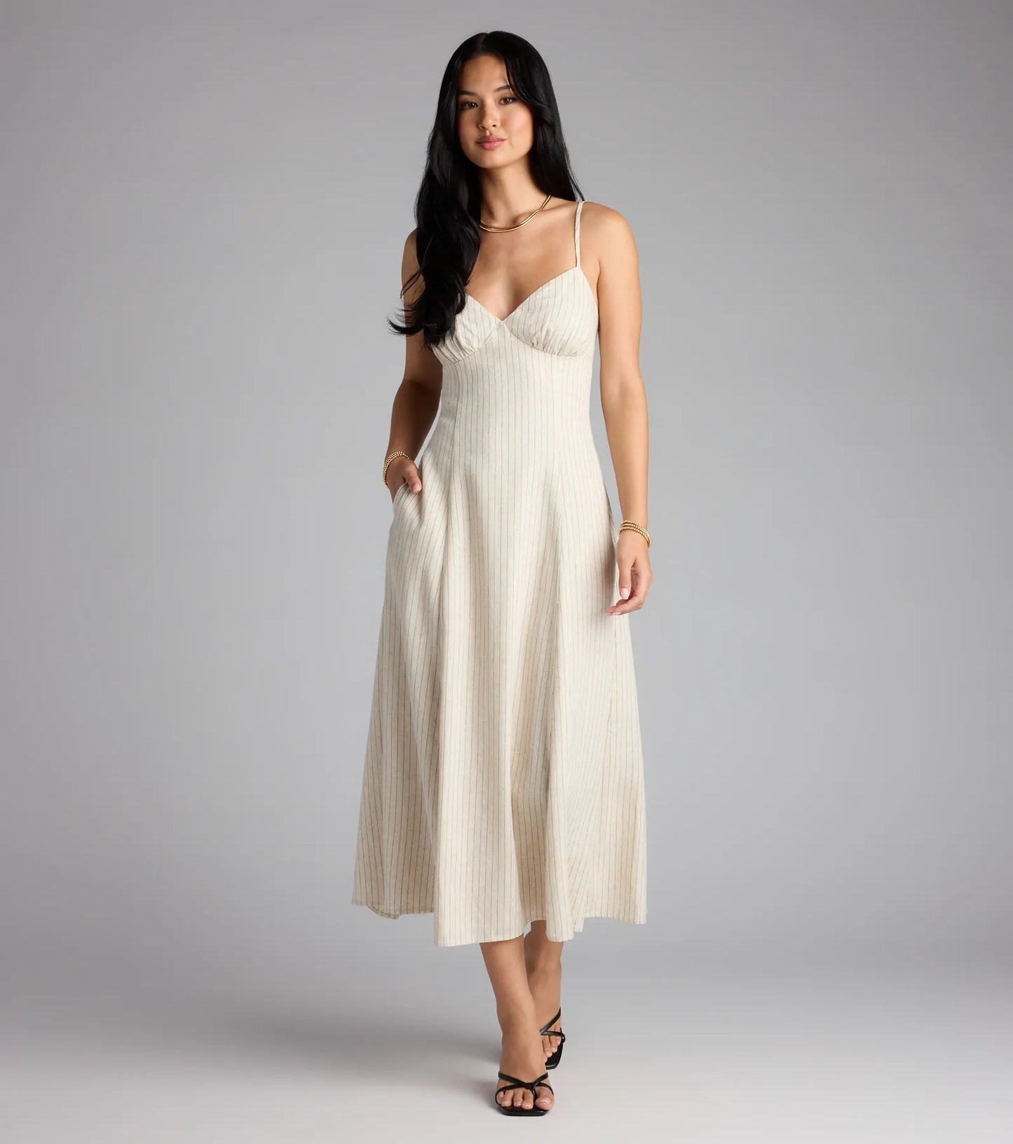 Chic Twist Tie-Back Striped Midi Dress