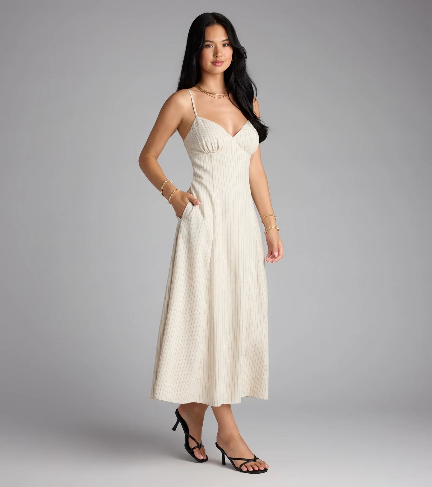 Chic Twist Tie-Back Striped Midi Dress