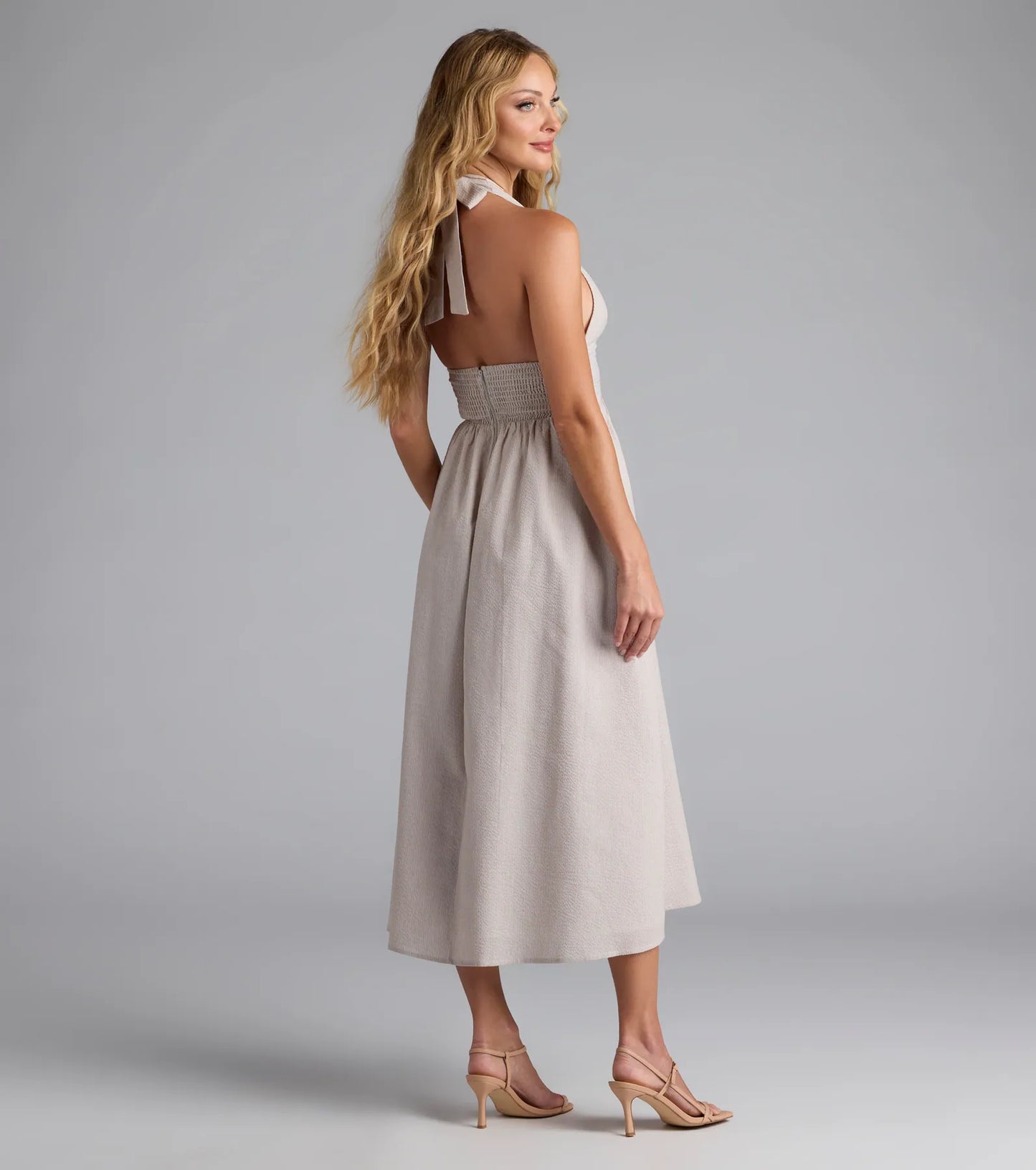 Cup Of Tea Striped Halter Midi Dress With Pockets