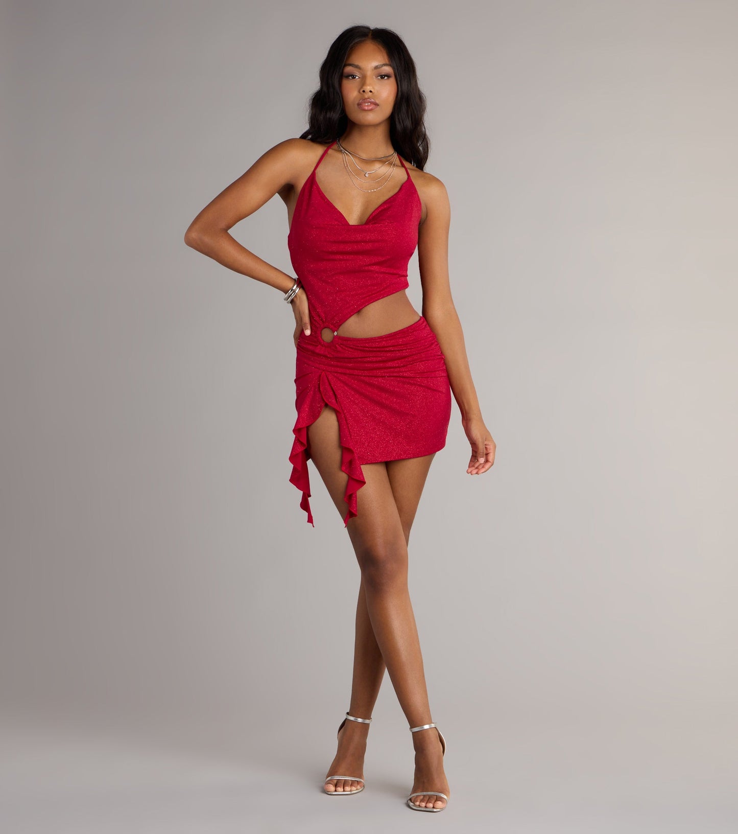 All Eyes On You Glitter Knit Cutout Mini Dress