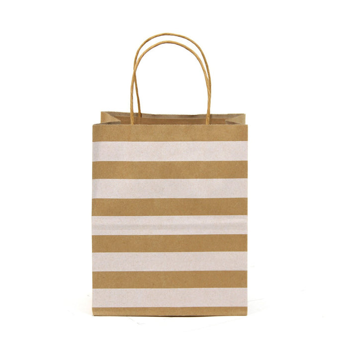 12 pcs- Stripe Brown Kraft Bag  8" x 10"