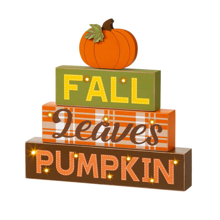 12"H LED Lighted Fall Wooden Block Word Sign Decor