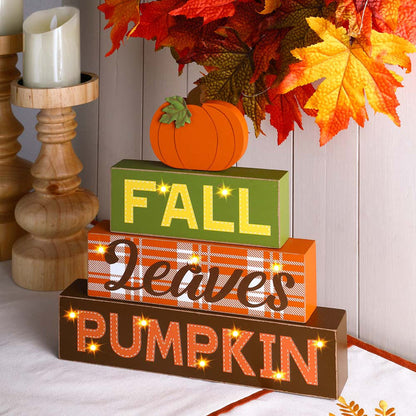 12"H LED Lighted Fall Wooden Block Word Sign Decor