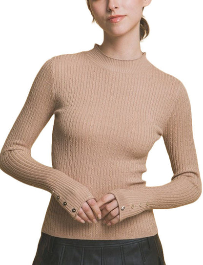 Fitted Ribbed Knit w/ Button Sleeve