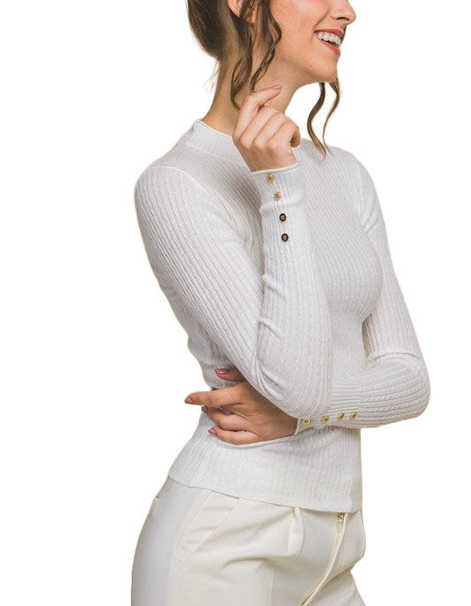 Fitted Ribbed Knit w/ Button Sleeve