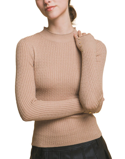 Fitted Ribbed Knit w/ Button Sleeve