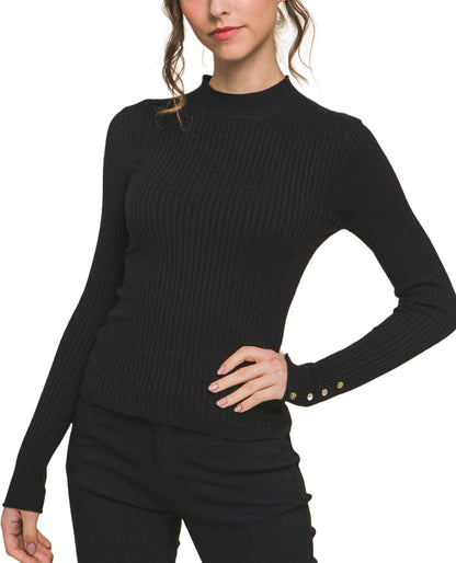 Fitted Ribbed Knit w/ Button Sleeve