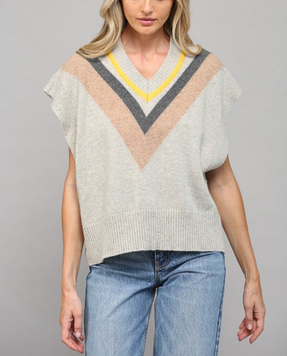 Fate Stripe V-Neck Knit Vest