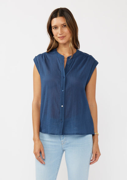 Rolled Cap Sleeve Button Down