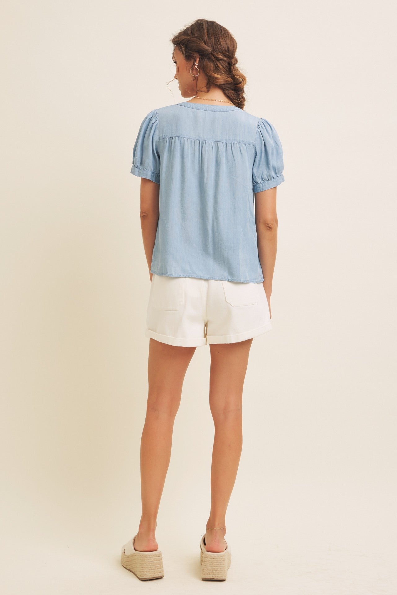 Puffed Sleeve Tencel Blouse