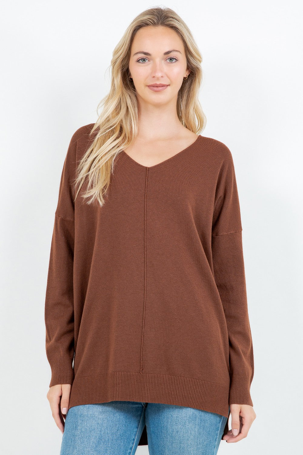 Nina Front Seam V-Neck Sweater
