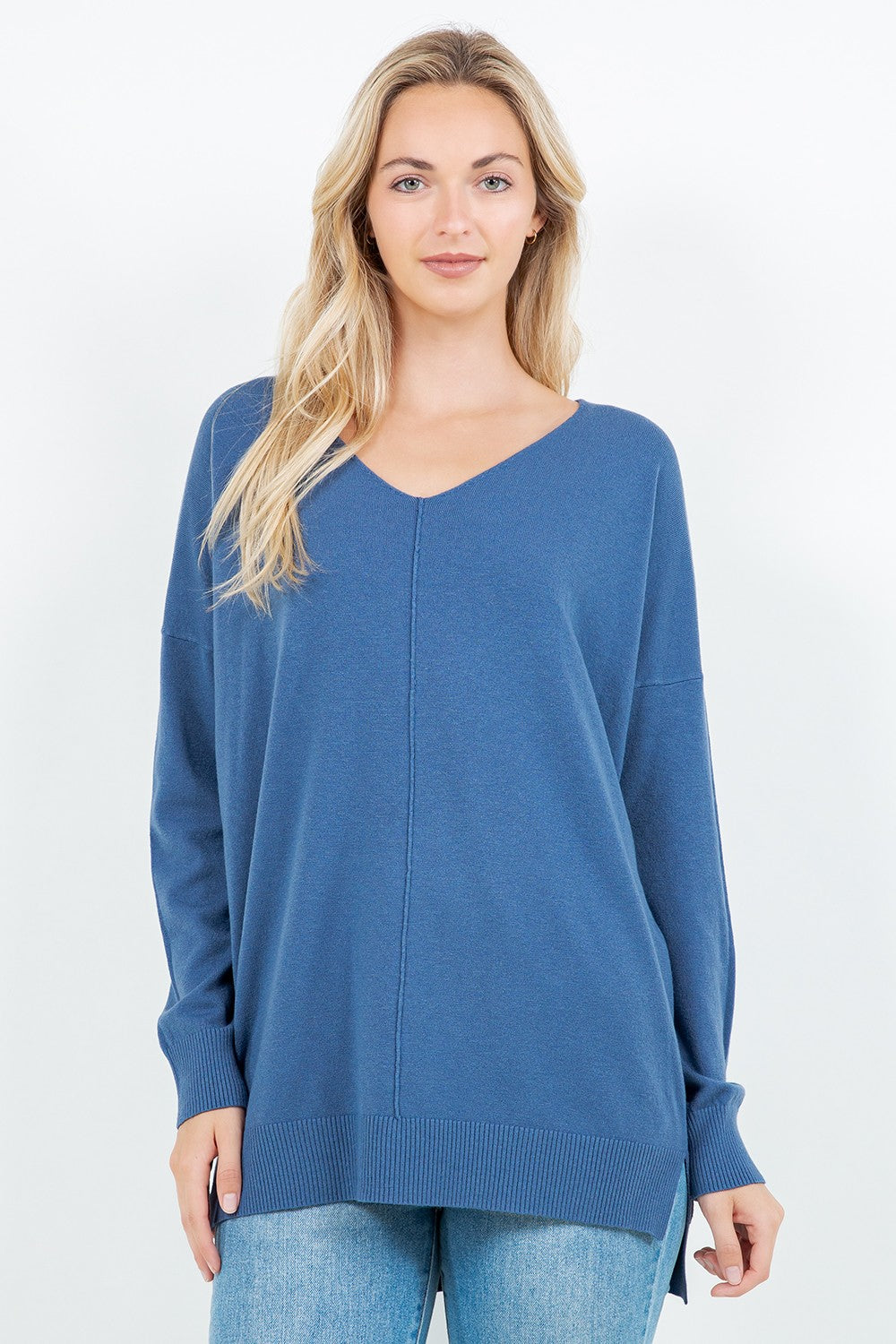 Nina Front Seam V-Neck Sweater