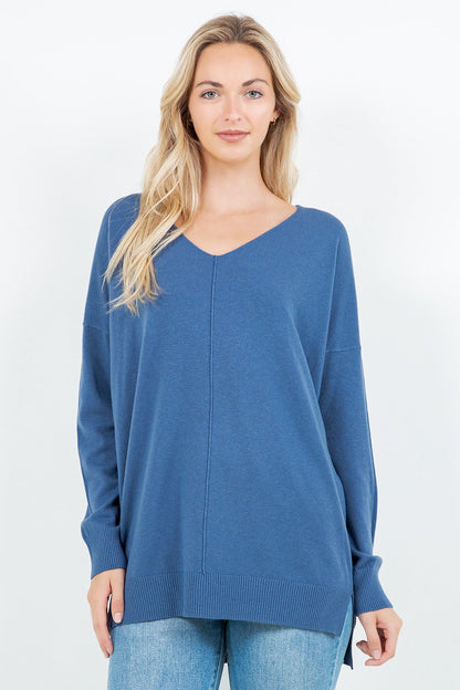 Nina Front Seam V-Neck Sweater