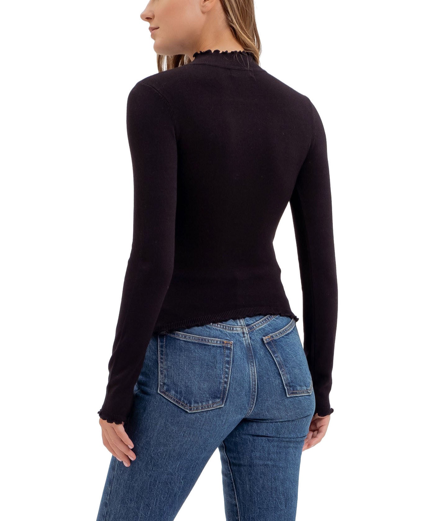 Mock Neck Lettuce Trim Top