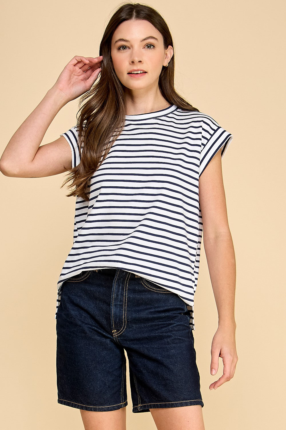 Cap Sleeve Stripe Tee