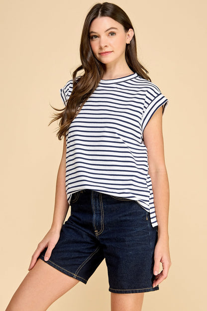 Cap Sleeve Stripe Tee