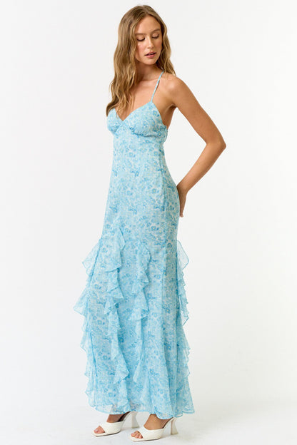 Ruffle Floral Maxi Strappy Dress
